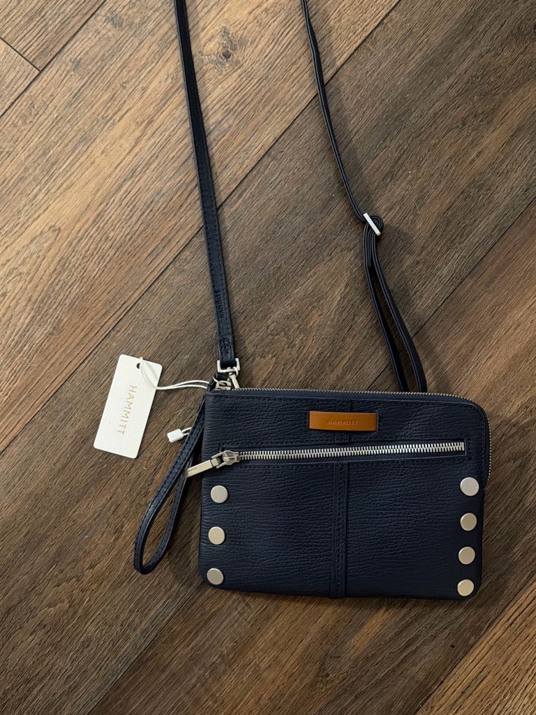 Hammitt Navy Pebbled Leather Crossbody With Silver Studs